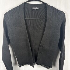 For Love & Lemons Nina Ribbed Lace-Trim Cropped Cardigan